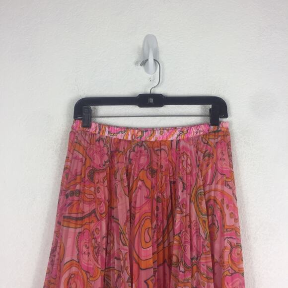 Delfi Collective Lilah Midi Skirt Size Medium Pink Paisley Pleated Boho Y2K - Picture 4 of 12
